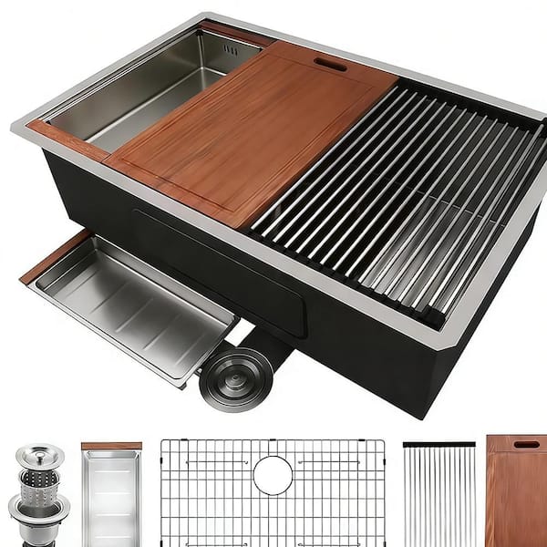 30 in. Drop-In Single Bowl 18-Gauge Chrome Stainless Steel Kitchen Sink and Bottom Grids