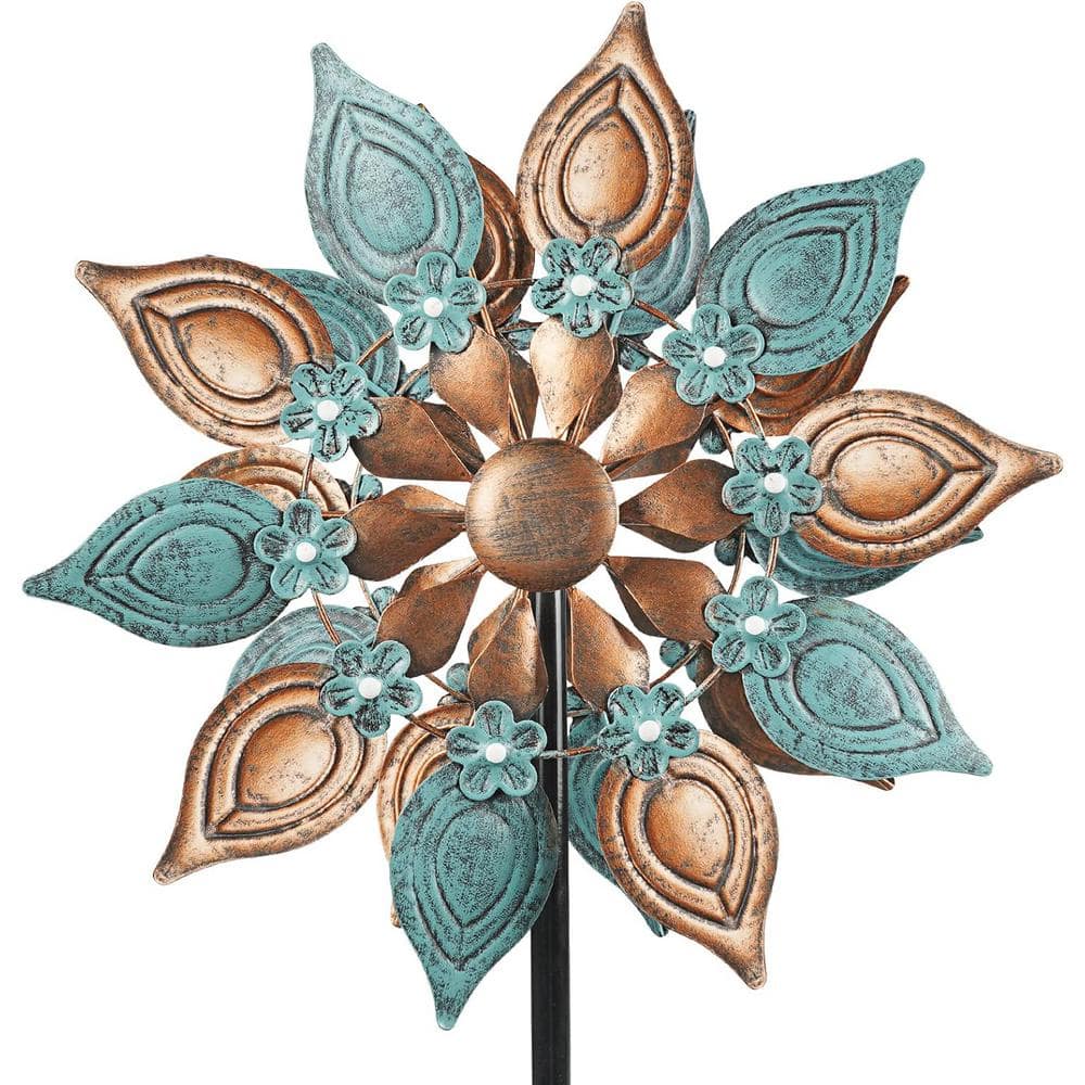 Outdoor Wind Spinners 360° Metal Swivel Flowers and Leaves for Patio, Lawn
