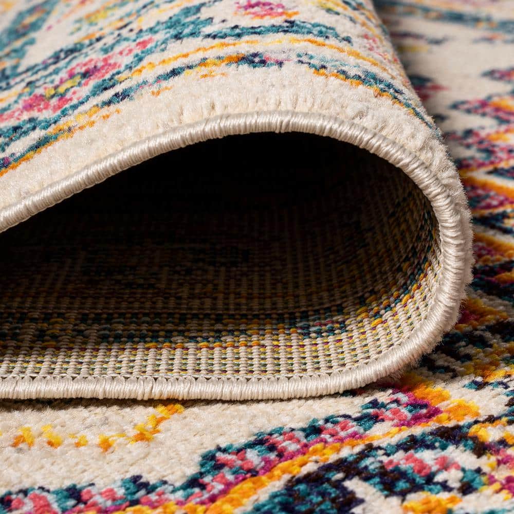 Ivory and Beige Reversible Medallion Synthetic Area Rug