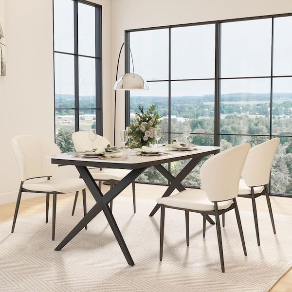 63 in. Pandora Round Edge Sintered Stone Tabletop with Metal Cross Legs Dining Table, Seats 6-8