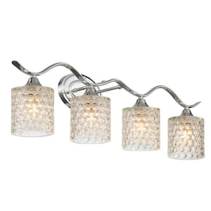 Bordeaux 31.5 in. 4-lights Chrome Vanity Light with Cut Crystal Glass Shade
