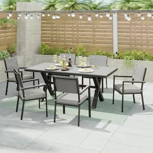 Orville Gray 7-Piece Aluminum Outdoor Dining Set with Dark Gray Cushions
