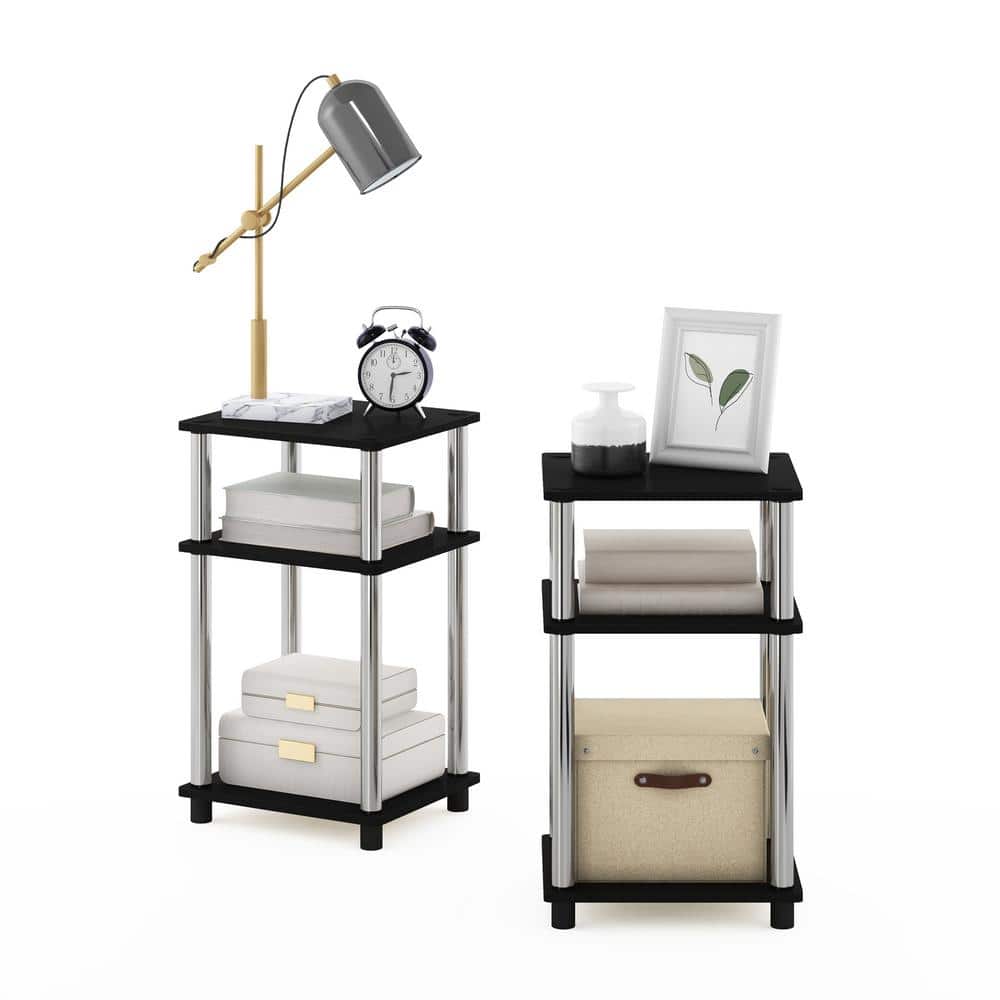 Americano and Chrome 3-Tier Wood and Metal End Table Set