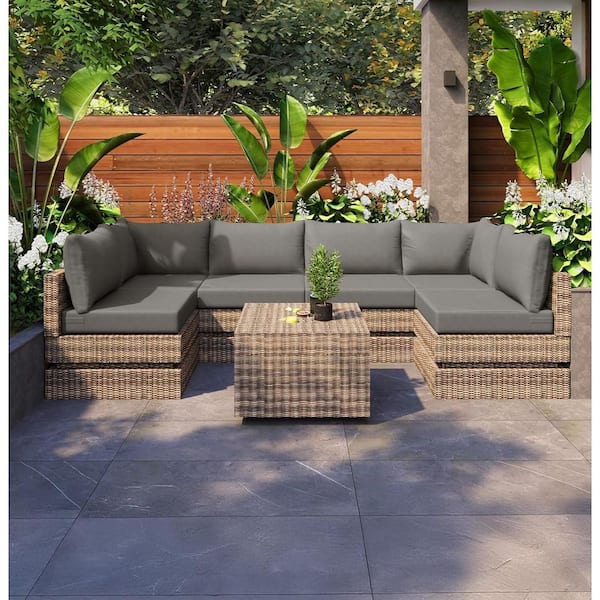 Grey 14-Piece Replacement Outdoor Lounge Chair Sectional Cushions for 6-Seat Patio Couch