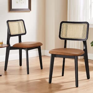 AMIGO Brown Leather Accent Dining Side Chair Set of 2