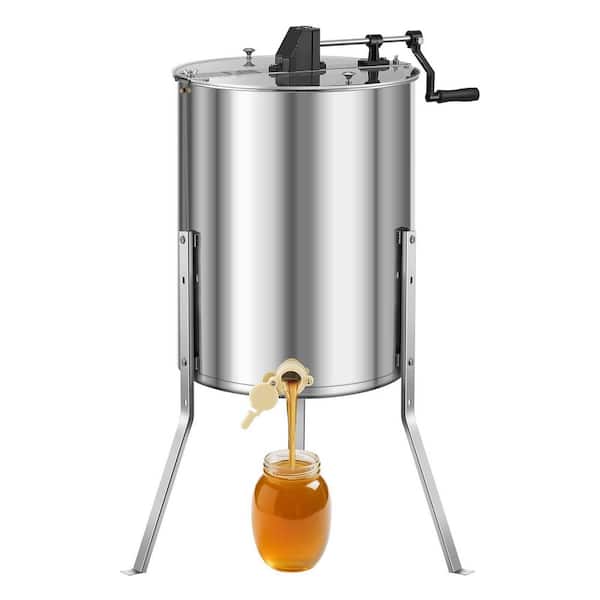 Honey Extractor, 4/8 Frame Manual Honey Spinner with Transparent Lid, Stainless Steel Honeycomb Drum Spinner with Stand