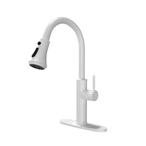 1-Single Handle Surface Mount Pull Down Sprayer Kitchen Faucet in Cream White
