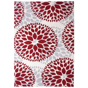 Modern Contemporary Floral Circles Red 3 ft. 1 in. x 5 ft. Indoor Area Rug