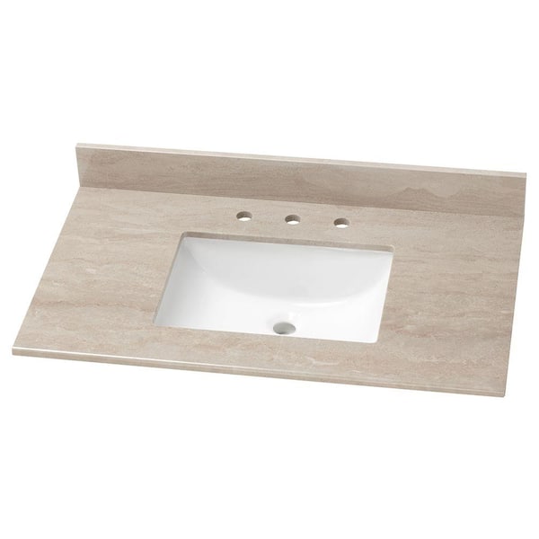 Home Decorators Collection 37 in. W x 22 in. D Cultured Marble White Rectangular Single Sink Vanity Top in Kaiser Grey