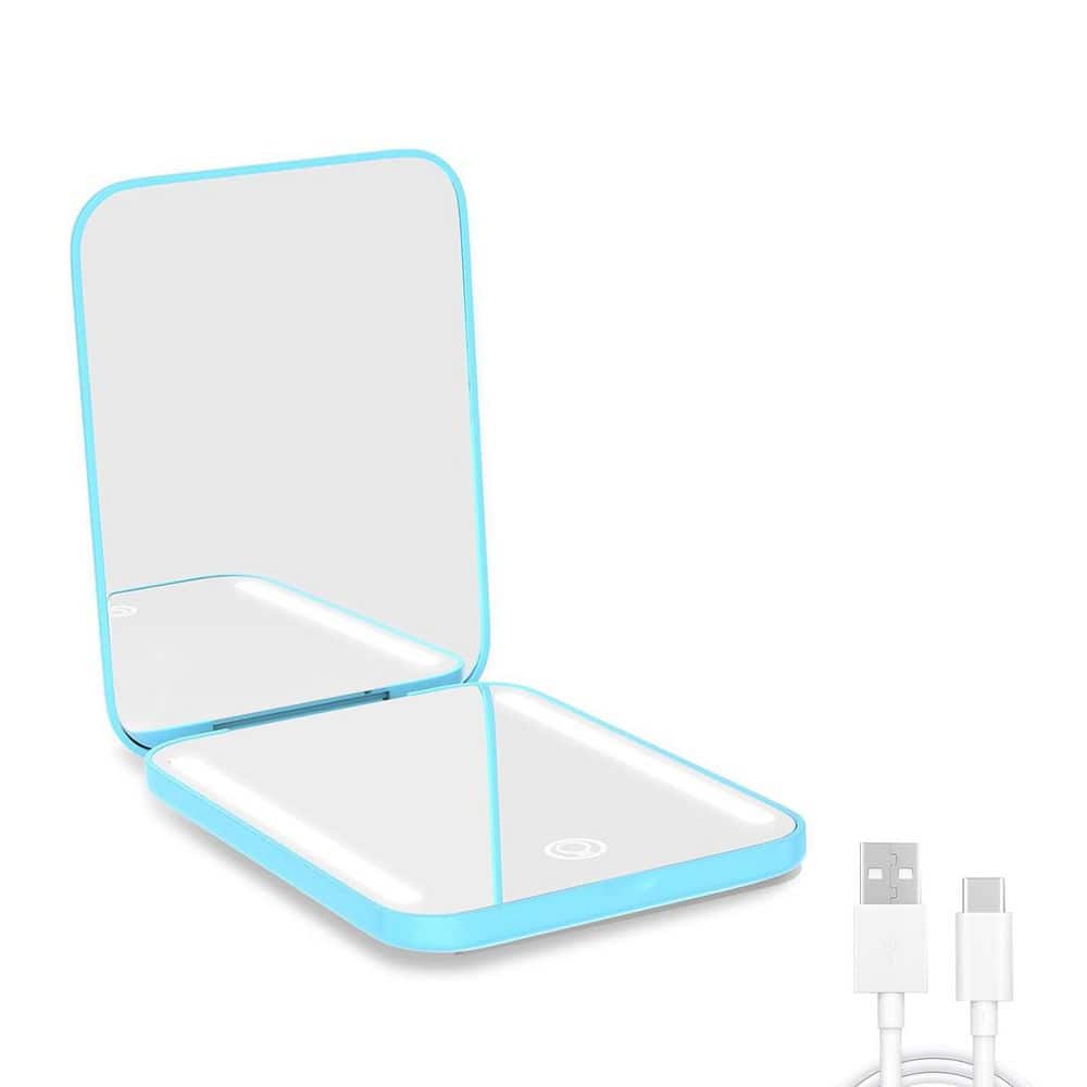 1X/3X Pocket Mirror Magnification Compact Vanity Mirror, 3 Color Lights, Lighted Travel Mirror for Women Gifts, Blue