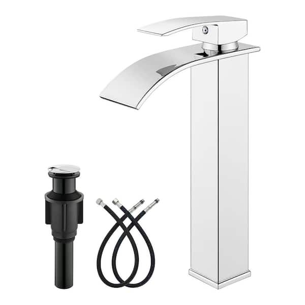 Unbranded Single Handle Vessel Sink Faucet with Pop-Up Drain in Polish Chrome