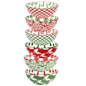 Winter Medley 29 fl. oz. Assorted Colors Porcelain All Purpose Bowl (Set of 6)