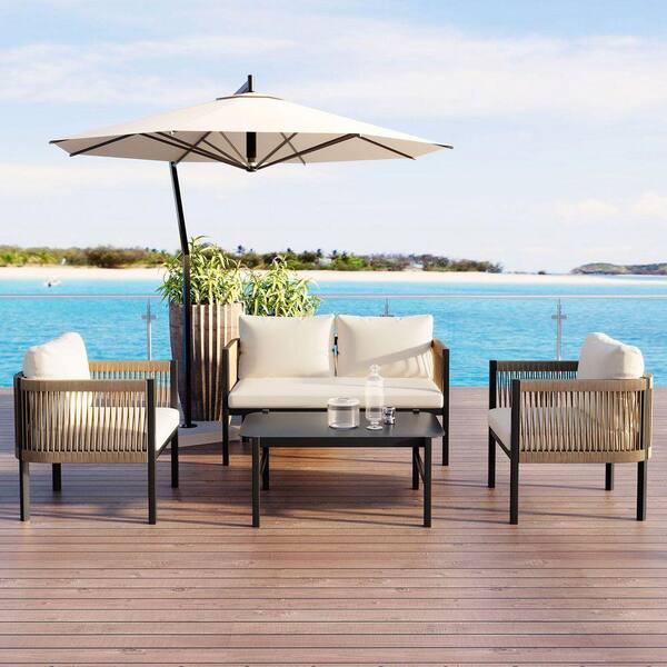 Nestfair 4-Piece Metal Patio Outdoor Sectional Set with Beige Cushions ...