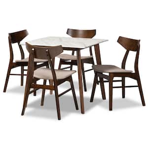 Pearson 5-Piece Light Beige and Walnut Brown and Faux Marble Dining Set