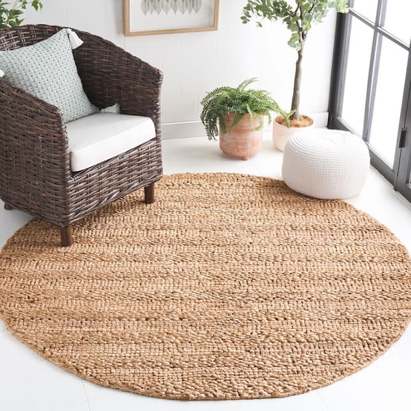 Natural Fiber 6 ft. x 6 ft. Natural Woven Striped Round Area Rug