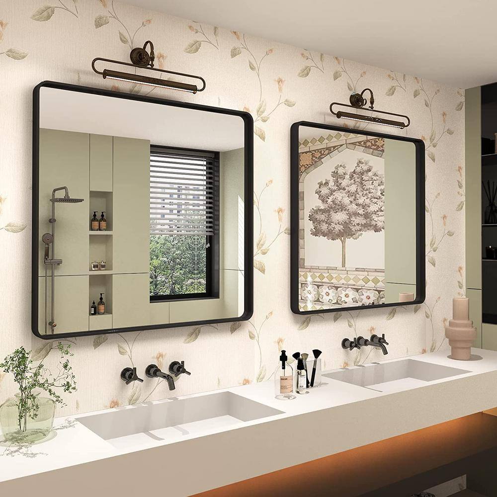Matte Black Square Aluminum Vanity Mirror with Tempered Glass