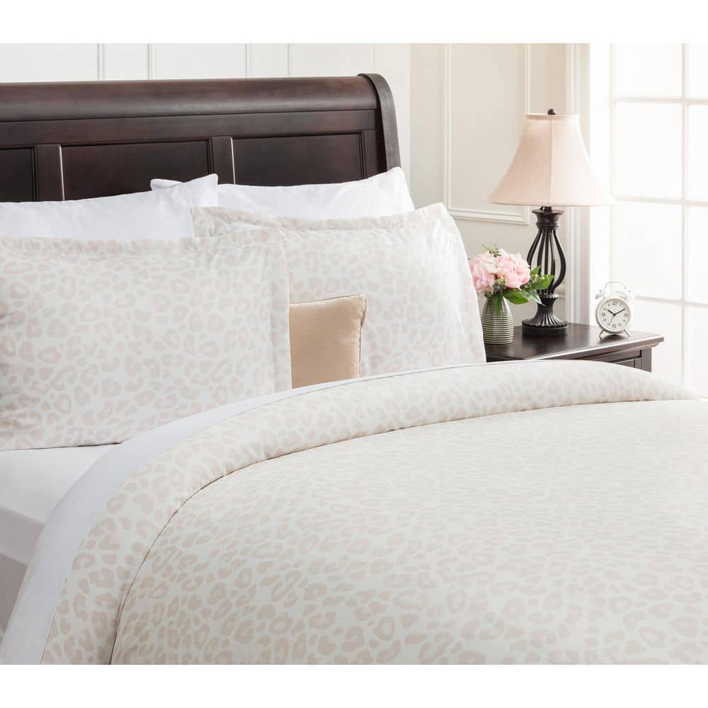 King Cream Leopard Print Rayon Polyester Duvet Cover Set