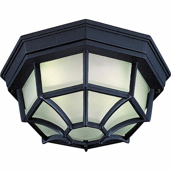 Volume Lighting 1-Light Black Outdoor Flush Mount Light with Frosted Glass Shade