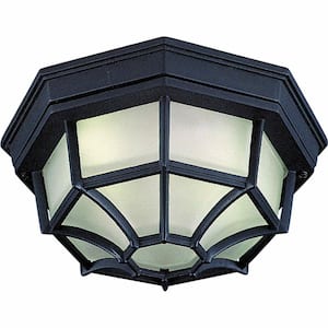 1-Light Black Outdoor Flush Mount Light with Frosted Glass Shade