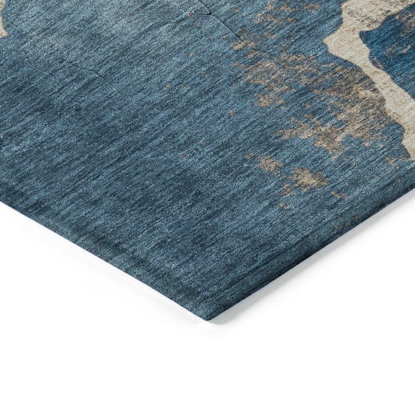 Chantille Machine Washable Indoor/Outdoor Abstract ACN1889 Navy 8 ft. x 8 ft. Round Rug