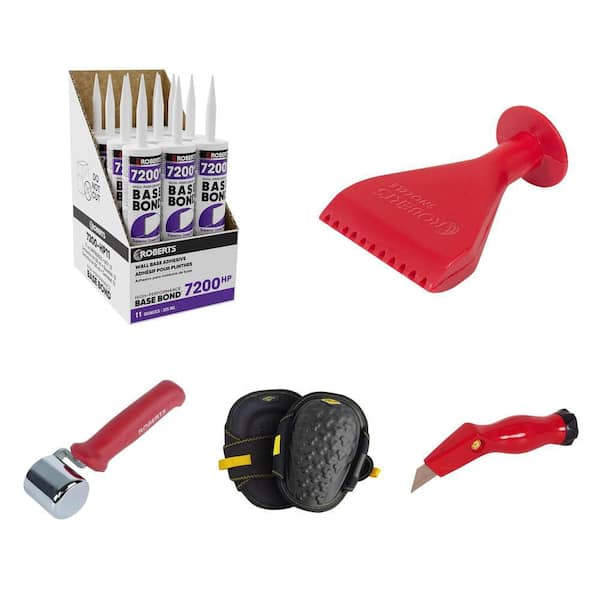 Vinyl Adhesive 11 oz (12-Pack), Utility Knife, 3 in. Nozzle, 2 in. Roller and Gel Knee Pads Combo