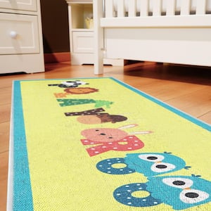 Cotton Educational Yellow 20 in. x 59 in. Washable Area for Kids Room  Runner Rug