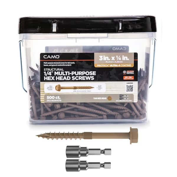 CAMO 1/4 in. x 3 in. Hex Head Multi-Purpose Hex Drive Structural Wood Screw - PROTECH Ultra 4 Exterior Coated (500-Pack)