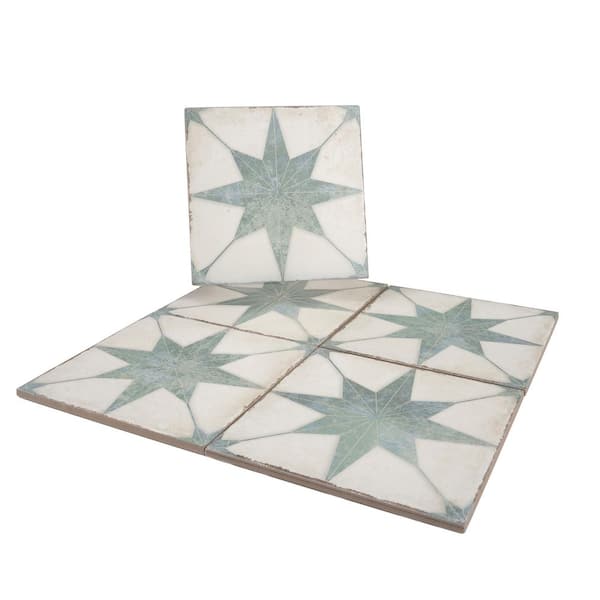 【綺麗】平桃角紋 銀 F8 Apollo Tile Faenza 8 in. x 8 in. Matte White, Dusty Sage Green