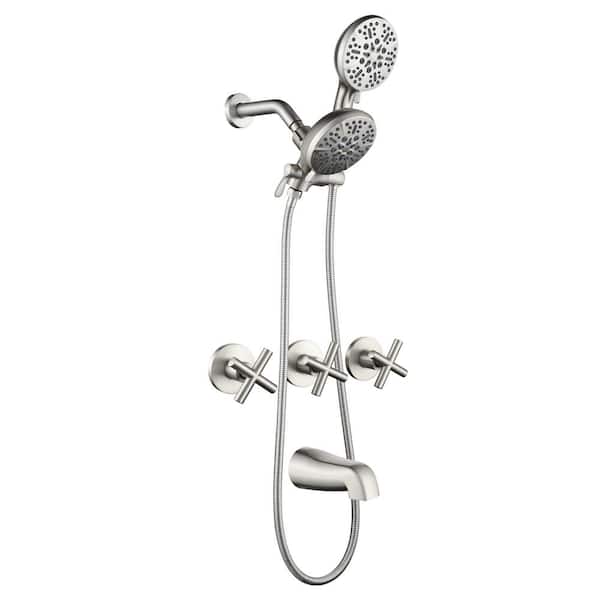 Fapully Triple Handle 3-Spray Tub and Shower Faucet,7 Functions Shower, 2.5 GPM with Drip Free in Brushed Nickel Valve Included