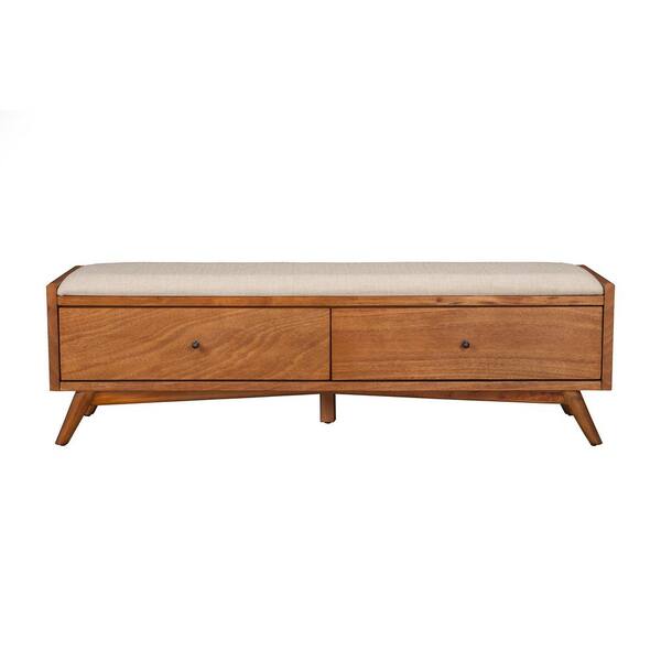 Alpine Furniture Flynn Acorn 59 in. W Bedroom Bench with Cushioned