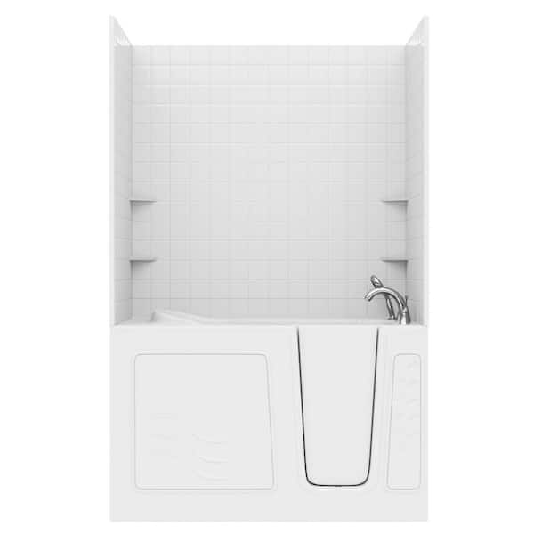 Rampart Wall Series 30 in. x 59 in. Right Side Drain Soaking Bathtub in White with 4 in. Tile Shower Wall Kit