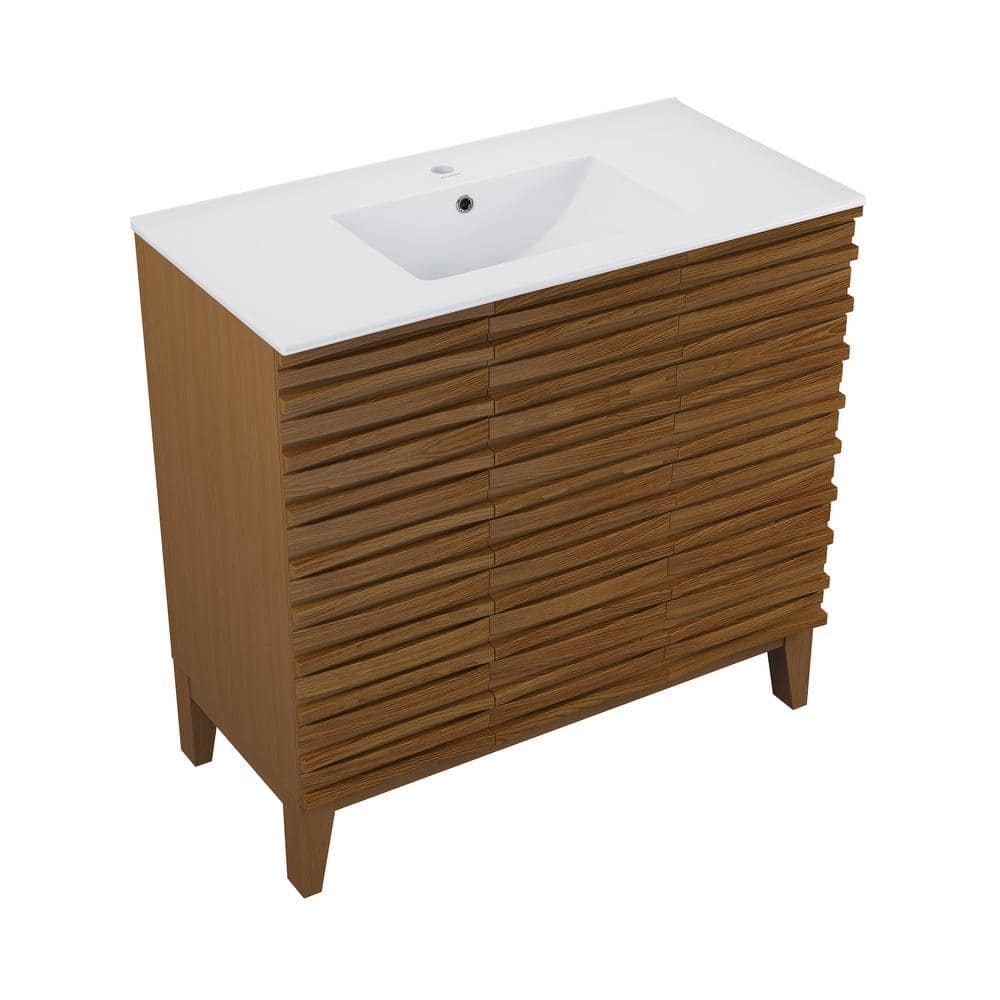 Cascade 36" Brown Oak Freestanding Bathroom Vanity with White Top