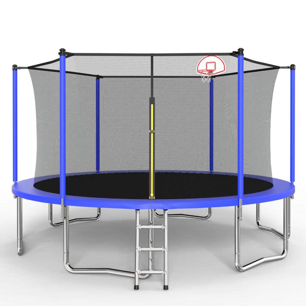 Tenleaf 14 ft. Outdoor Round Blue Trampoline with Safety Enclosure Net