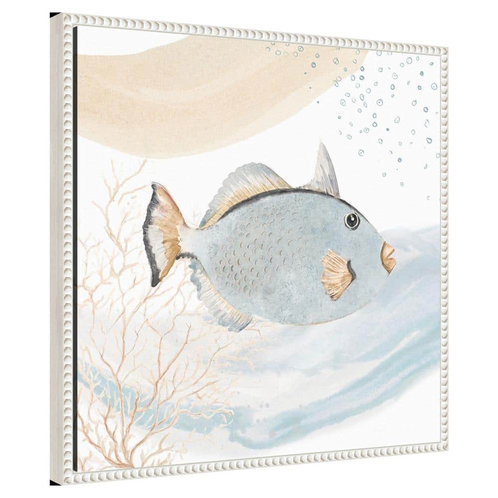 Ocean Oasis Waves Blue Fish Canvas Wall Art with White Frame