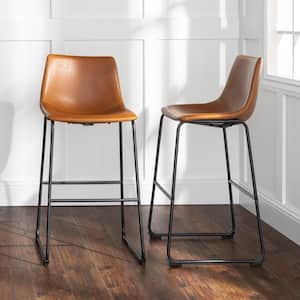 29-3/8 in. Whiskey Brown Faux Leather Bar Stools (Set of 2)