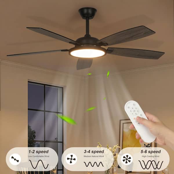 52 in. Indoor Modern Black Low Profile Propeller Flush Mount Ceiling Fan with Integrated LED with Remote for Bedroom