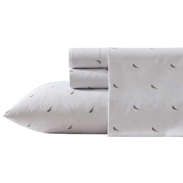 Nautica J-Class Boat Stripe 3 Piece Light Grey Microfiber Twin Sheet Set