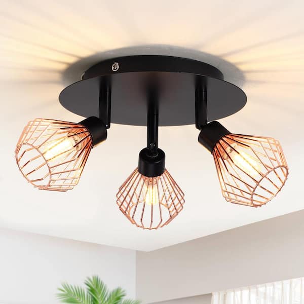 LWYTJO Farhiyo 7.87in. Adjustable 3-Heads Rustic Semi Flush Mount G9 Lamp Holder with Woven Metal Cages for Kitchen Living Room
