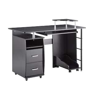 21.65 in. Retangular Black Wood 2-Drawer Computer Desk with CPU Droller Tray and Storage Shelves