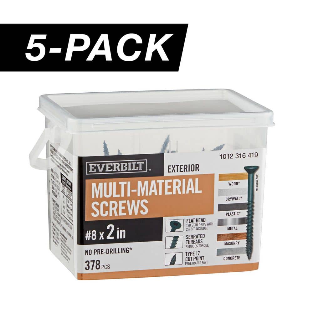 5-Pack #8 x 2 in. Black 6-Lobe Star Drive Exterior Flat Head Multi-Material Screw (15 lb. / 1,890-Piece) price history on PriceWatchPro