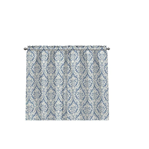 Waverly Cornflower Damask Rod Pocket Room Darkening Curtain - 52 in. W x 36 in. L (Set of 2)