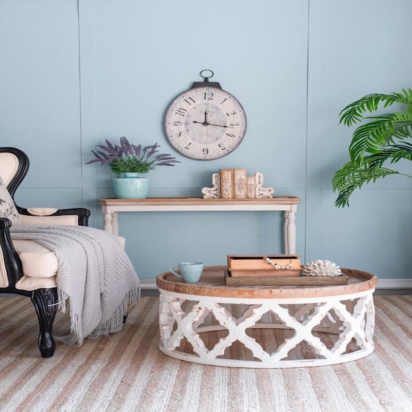Unbranded 18 in. W x 29 in. H Antique White Oval Wall Clock, Traditional Vintage Home Decor Clock, for Living Room, or Hallway
