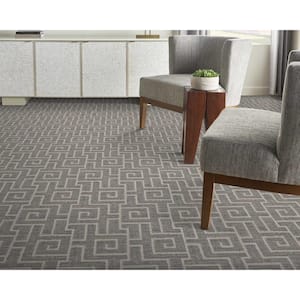 Labyrinth - Armour Ivory - Gray 13.2 ft. 45 oz. Polyester Pattern Installed Carpet