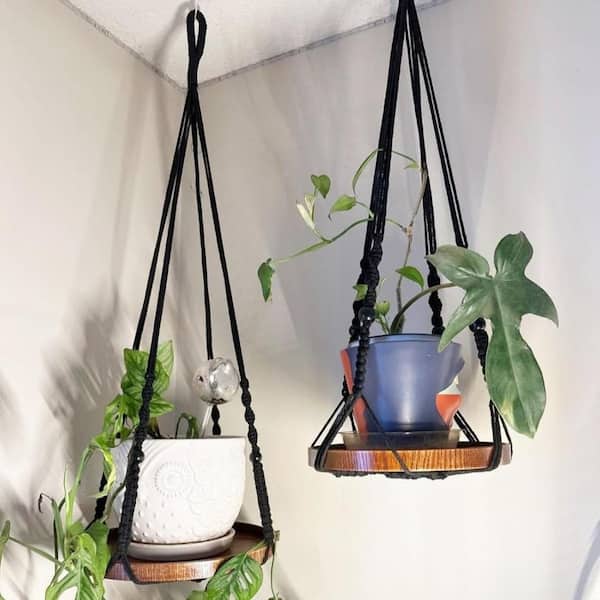 Set of 2-Black Macrame Wood Hanger Planters (1-Large and 1-Medium)  HPBMRZ7FT5 - The Home Depot