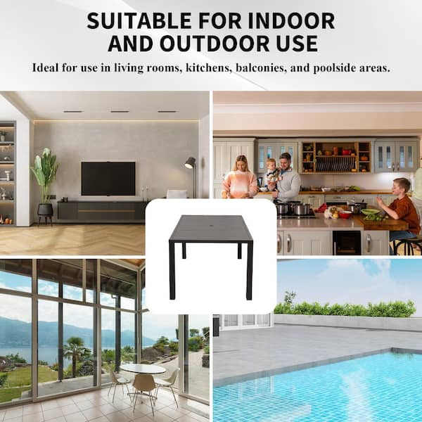 38 in. W Square Metal Outdoor Dining Table with Umbrella Hole