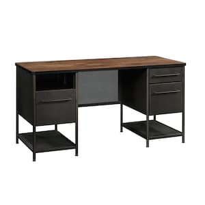 60 in. Rectangular Vinatge Oak/Black 3 Drawer Executive Desk with File Storage