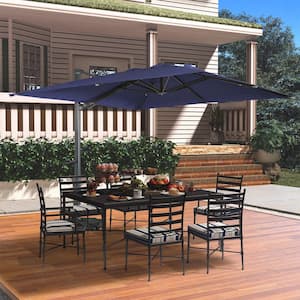 10 ft. Square Aluminum Cantilever Outdoor Tilt Patio Umbrella in Navy Blue with Base Weight Stand