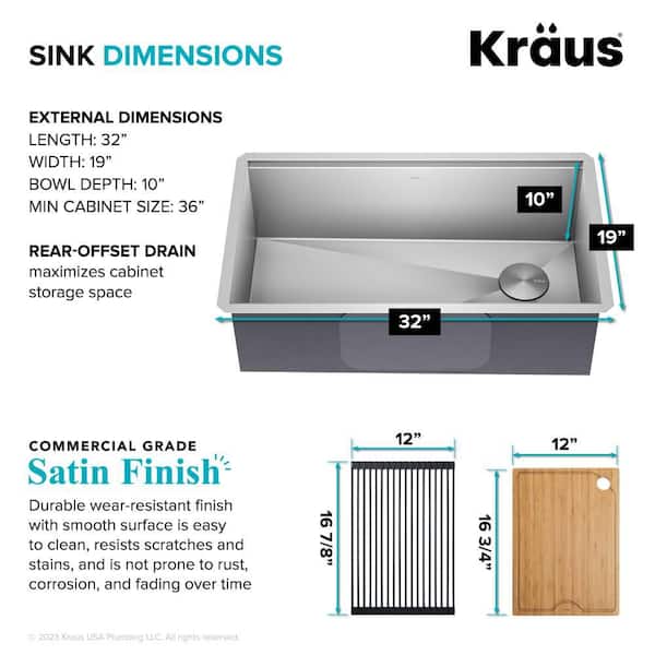 Kraus Kore Workstation 32-in x 19-in Stainless Steel Single Bowl Undermount Commercial/Residential Workstation Kitchen Sink All-in-One Kit Kraus Kore Workstation 32-in x 19-in Stainless Steel Single Bowl Undermount Commercial/Residential Workstation Kitchen Sink All-in-One Kit