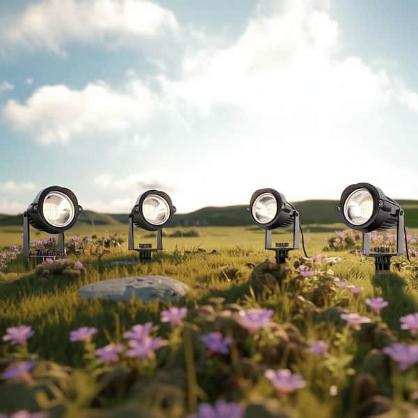 IP66 Waterproof 3000K Outdoor Plug-in Landscape Spot Lights, 5W Dusk to Dawn Integrated LED Spotlights for Yard (4-Pack)