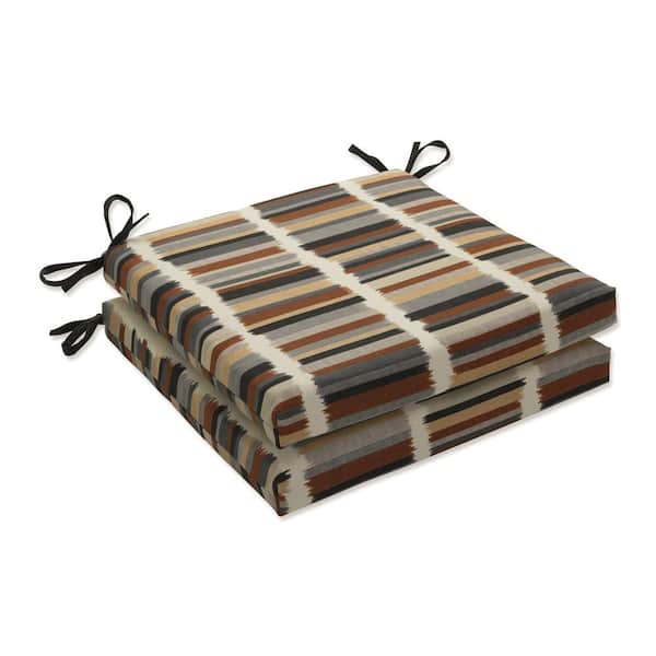 Pillow Perfect Striped 20 x 20 Outdoor Dining Chair Cushion in Black/Grey/Brown (Set of 2)